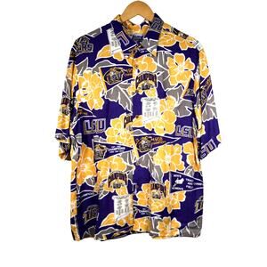 LSU Tigers National Champs/Hawaiian Theme 100% Rayon Button-up Reyn Sports Sz L